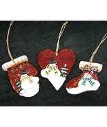 Set of 3 Wooden Christmas Ornaments with Snowmen - $10.99