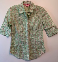 Lilly Pulitzer Sz 2 Button Up Blouse Top Shirt Pink Green White EUC - $19.79