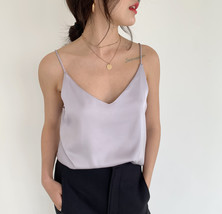 Pale Blue V-Neck Sleeveless Ladies Chiffon Tank Top Wedding Bridesmaid Tanks Top