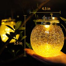 2 Solar Lanterns with Crackle Glass Balls   -   Amber Warm LED Lamps w. 2 Modes image 4