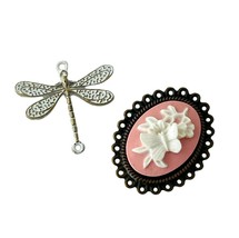 Butterfly Cameo Bead Component Dragonfly Whitewashed Shabby Chic Beading... - $4.24