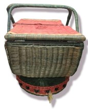 Vintage Watermelon Wicker Picnic Basket w/ Hinged Lid & Base 14"X20"x12" H image 2