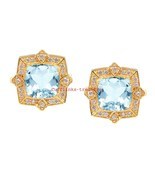 Natural Blue Topaz &amp; CZ Gemstones With 925 Sterling Silver Gold Plated C... - $95.00