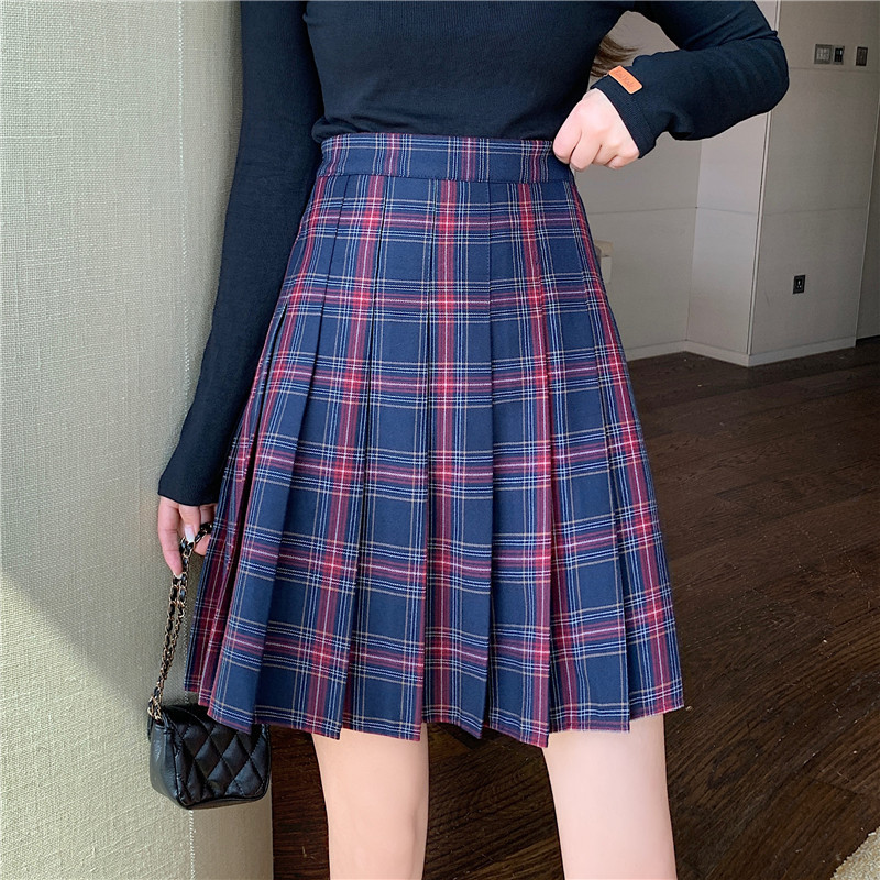 Women Knee Length Plaid Skirt Plus Size Knee Length Full Pleated PLAID ...