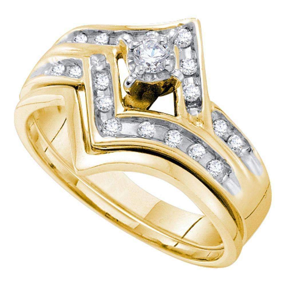 14Kt TwoTone Gold Womens Diamond Chevron Bridal Ring Band Set 1/4 Cttw