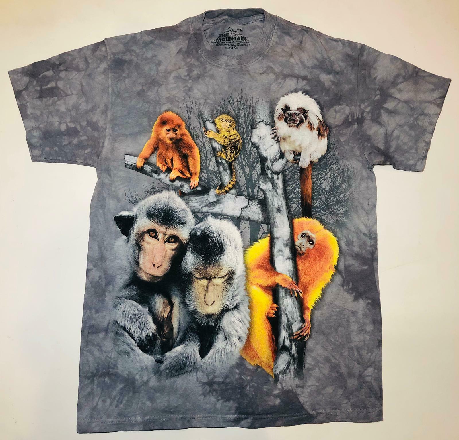 Monkey Collage Primate Jungle Baboon Grey Animal Mountain T-Shirt Cotton M-3X