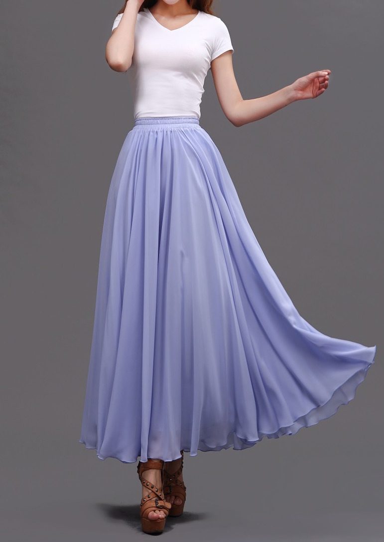 Lavender Chiffon Skirt Women Chiffon Long Skirt Plus Size Bridesmaid ...