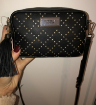 Victoria Secret Black Studded Crossbody Purse Handbag Beauty Shoulder Bag Tassel - $151.89