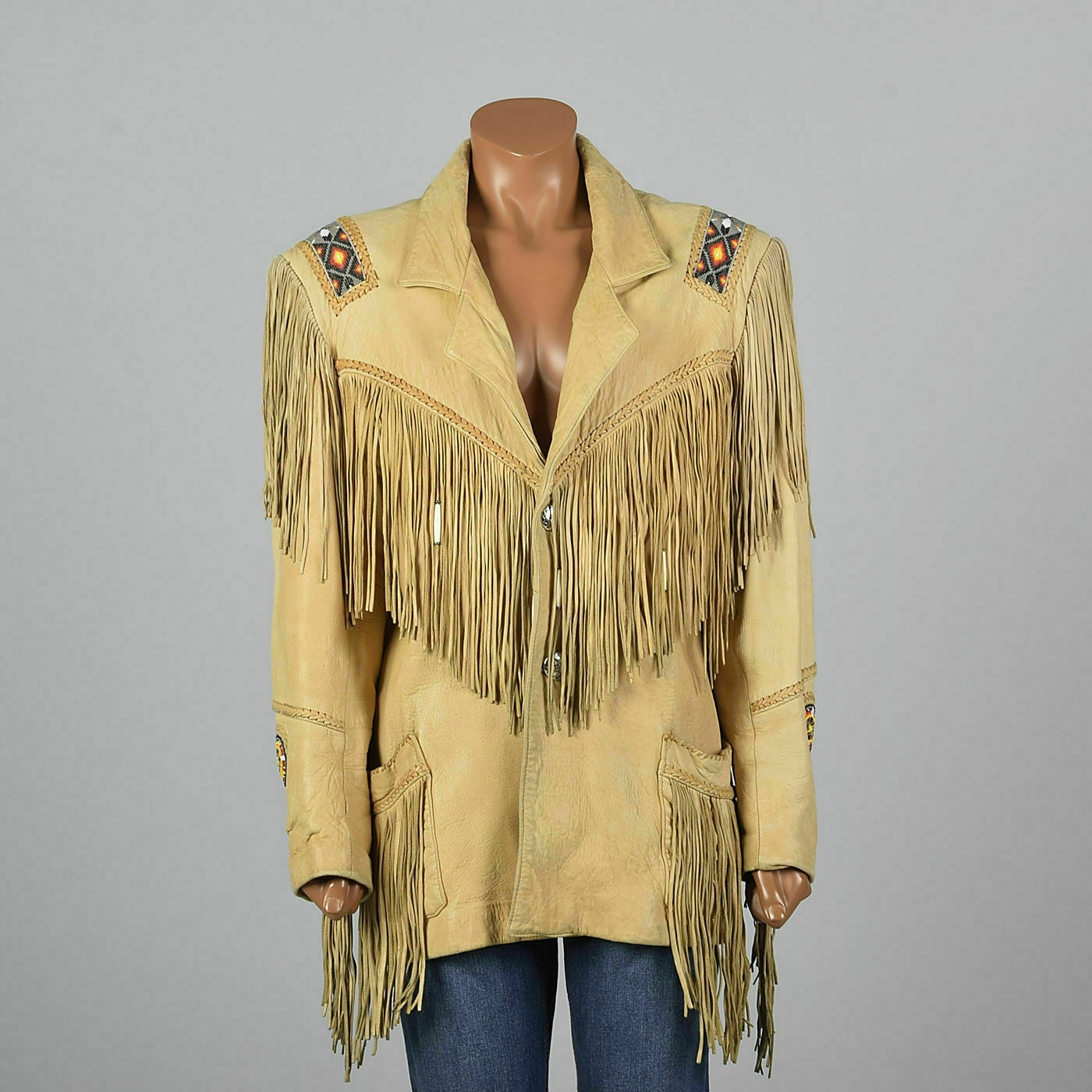 Womens Traditional Western Suede Leather Cowboy Fringe Native American Bead Coat Coats And Jackets 0021