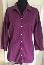 Eddie Bauer Purple &amp; Green Geometric Print 3/4 Sleeve Button Up Shirt Wo... - $12.86