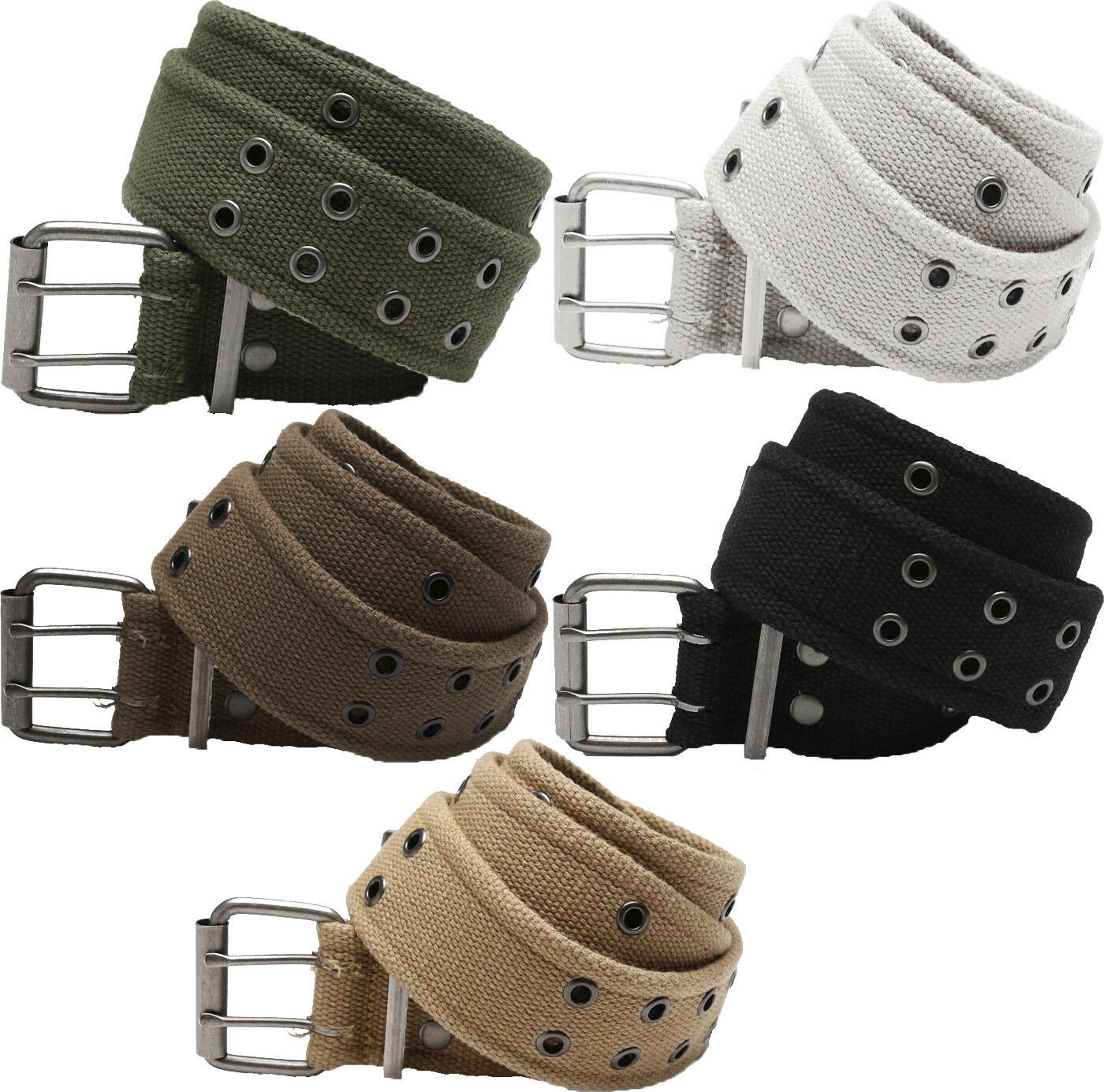 Military Double Prong Canvas Belt, Heavy Duty Army Pistol Grommet Two