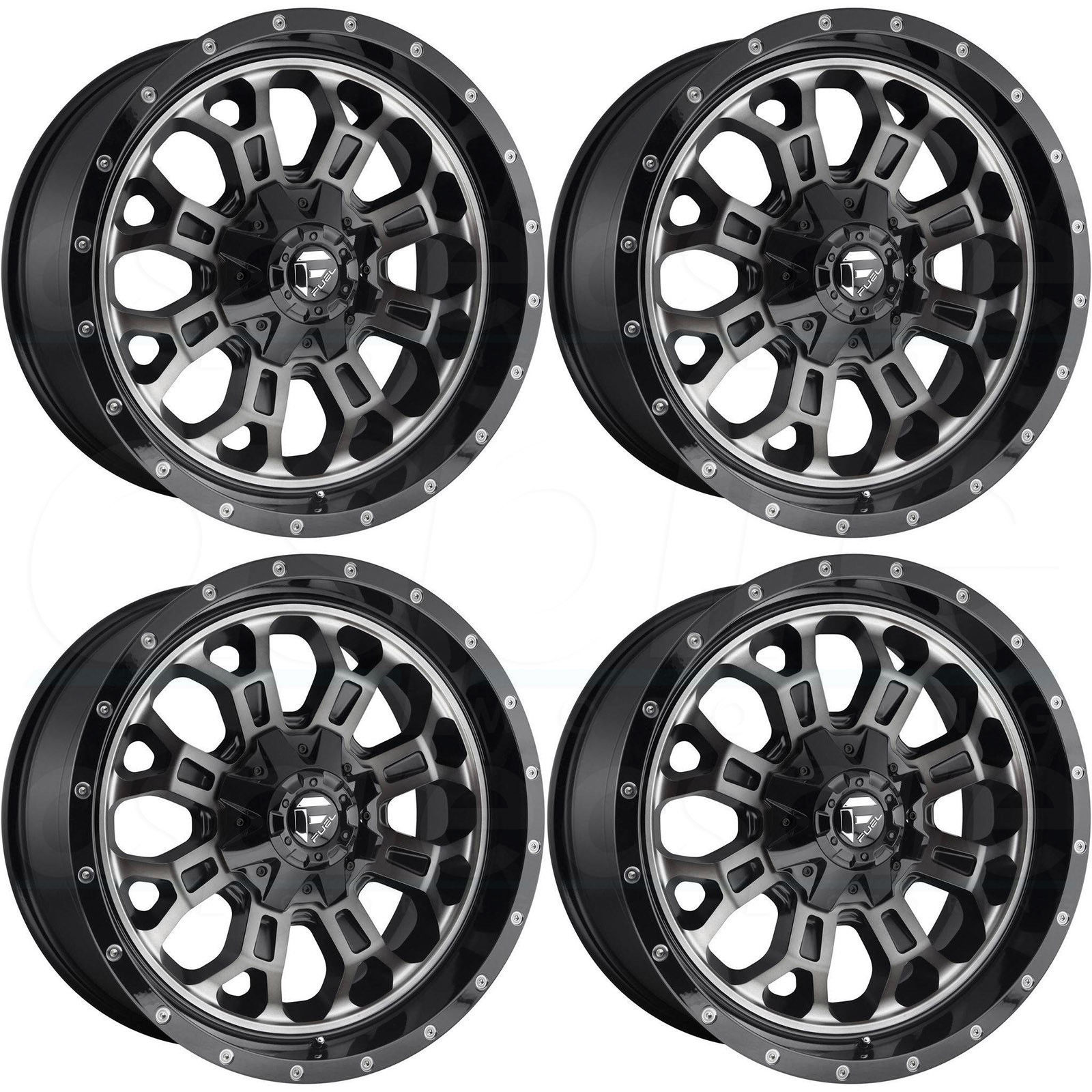 22x12 Fuel Crush D561 6x135/6x5.5 -44 Black Machined Wheels Rims Set(4 ...