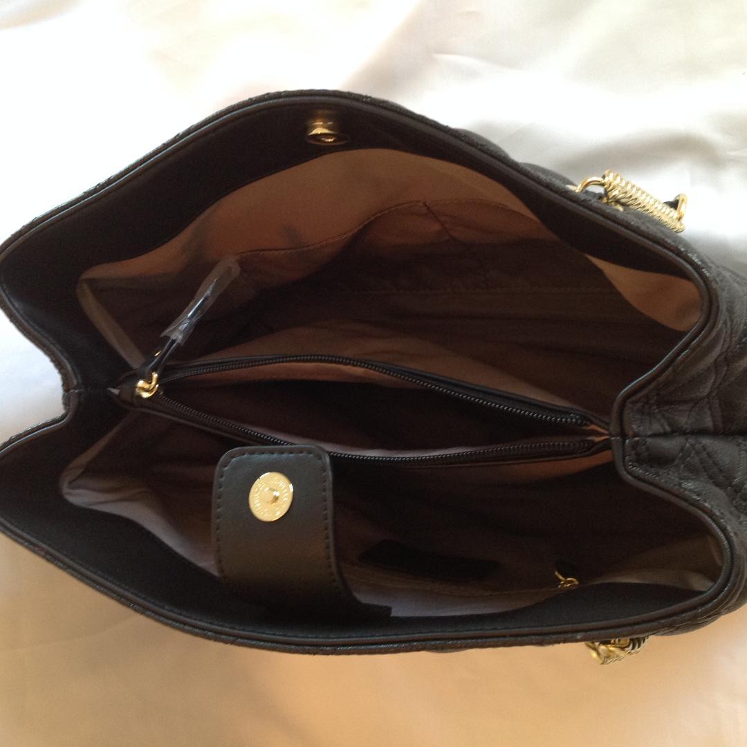 NWT Anne Klein Black Quilted Shoulder Bag Handbag Goldtone Accents ...