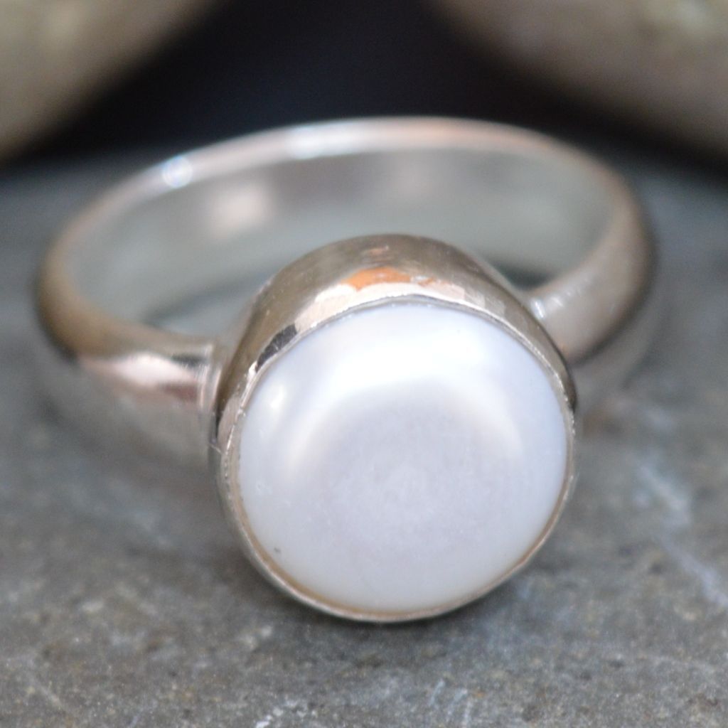 6 Ct Simple Natural Pearl Gemstone 92.5 Sterling Silver Ring MU10JR56 ...