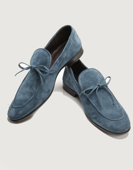 Handmade Bismark Blue Moccasin Moc Toe Suede Leather Men's Formal ...