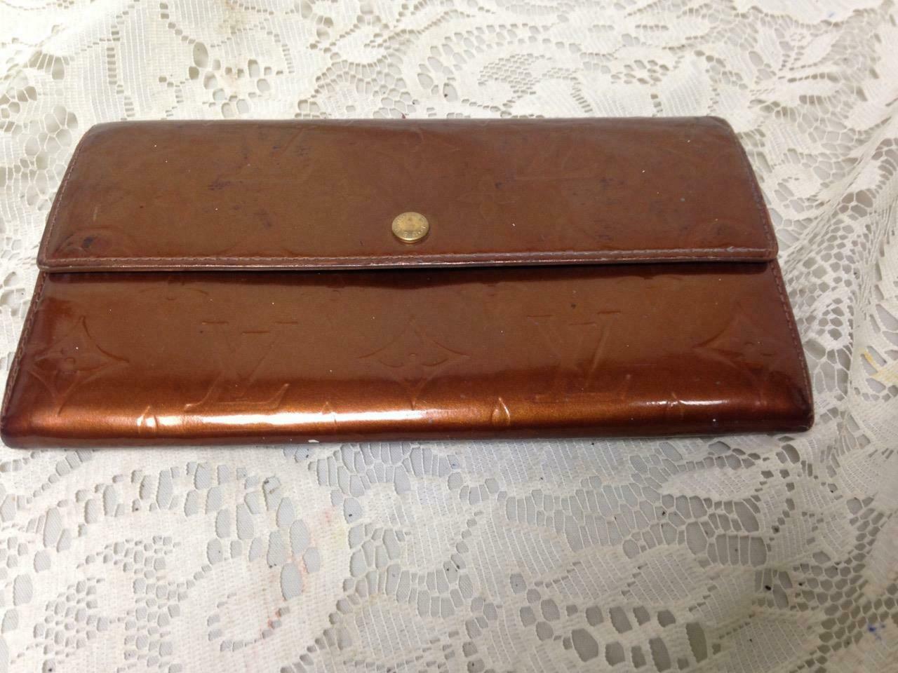 Authentic Louis Vuitton Gold Patent Leather Bifold Long Wallet 7.5in x ...