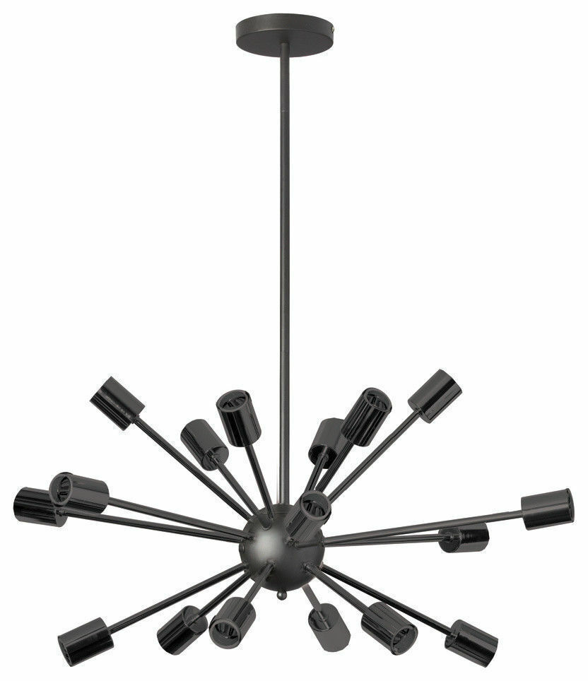 Matte Black Brass Sputnik chandelier 18 Arm mid century design ceiling light
