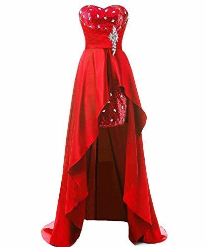 Kivary Plus Size High Low Sequins Prom Homecoming Dress Formal Evening Gown Red