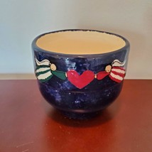Hand Painted Stoneware Bowl or Planter, 6", Blue, Red Heart and Angels, Folk Art