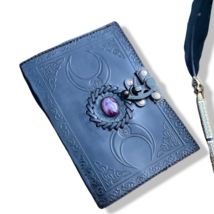 Black Triple Moon Leather Journal- Amethyst | 220 White pages | Melbourne - $24.79