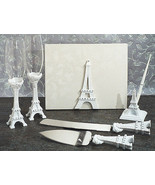 7 Piece White Paris Eiffel Tower Wedding Reception Accessories Set Flute... - $59.98