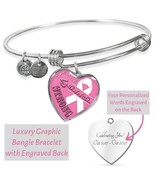 Bangle Bracelet Personalized Breast Cancer Jewelry, Heart Pendant Surviv... - $64.95+