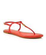 NIB Tory Burch Emmy Leather Flat Thong Sandal Bright Samba Red Orange AU... - $177.84