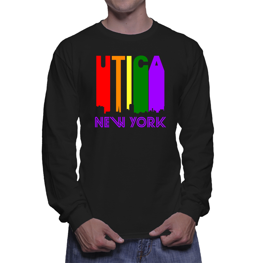 Utica New York LGBTQ Gay Pride Rainbow Skyline Long Sleeve TShirt T