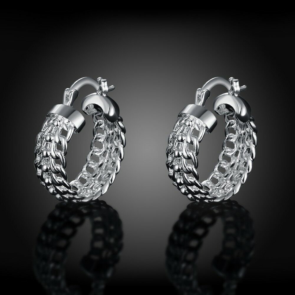 Silver Plated Women Fashion Hoop Studs Dangle Earrings Jewelry E005