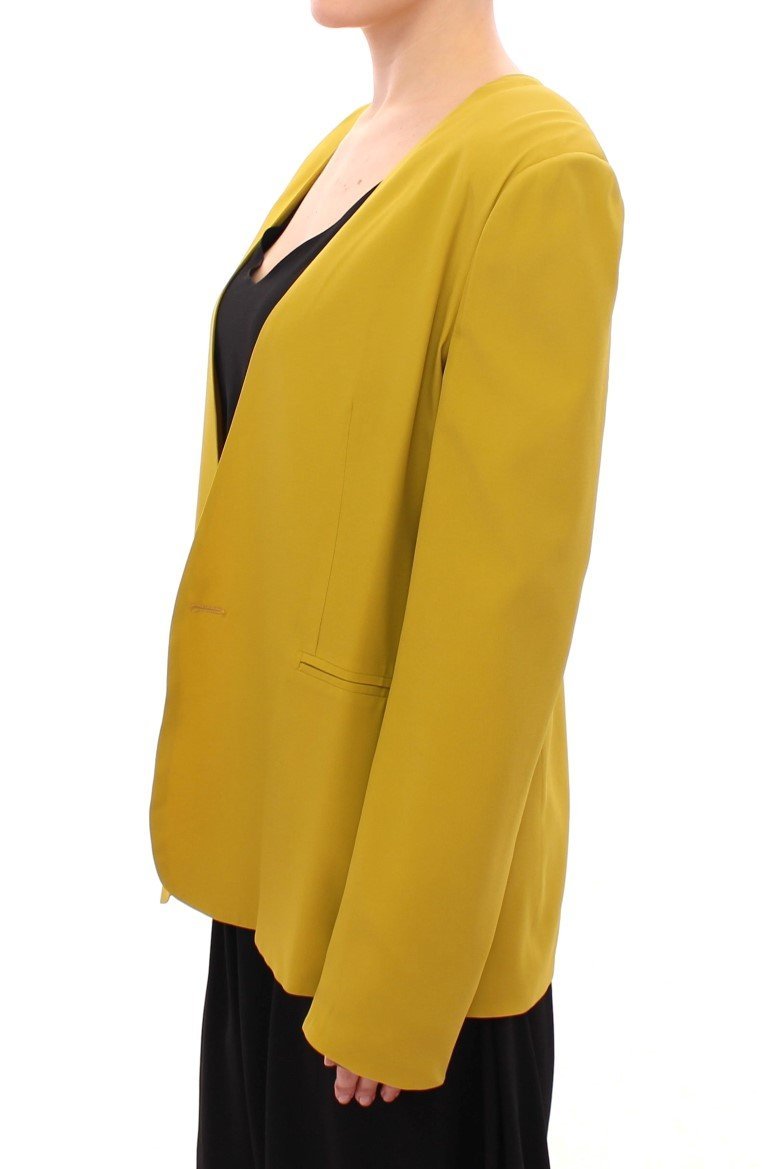 Mustard Yellow Silk Blazer Jacket Fashion