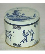 Dutch Rosenberg Blue White Tin Children at Play Windmill Lidded Metal Container - $19.79