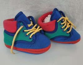 Vintage Retro 90s Gymboree Soft Sole Crib Shoes Blue Green Red Yellow Primary 02 - $24.75