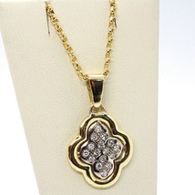 18K YELLOW &amp; WHITE GOLD NECKLACE WITH DIAMONDS CROSS ROUNDED PENDANT - $1,694.50