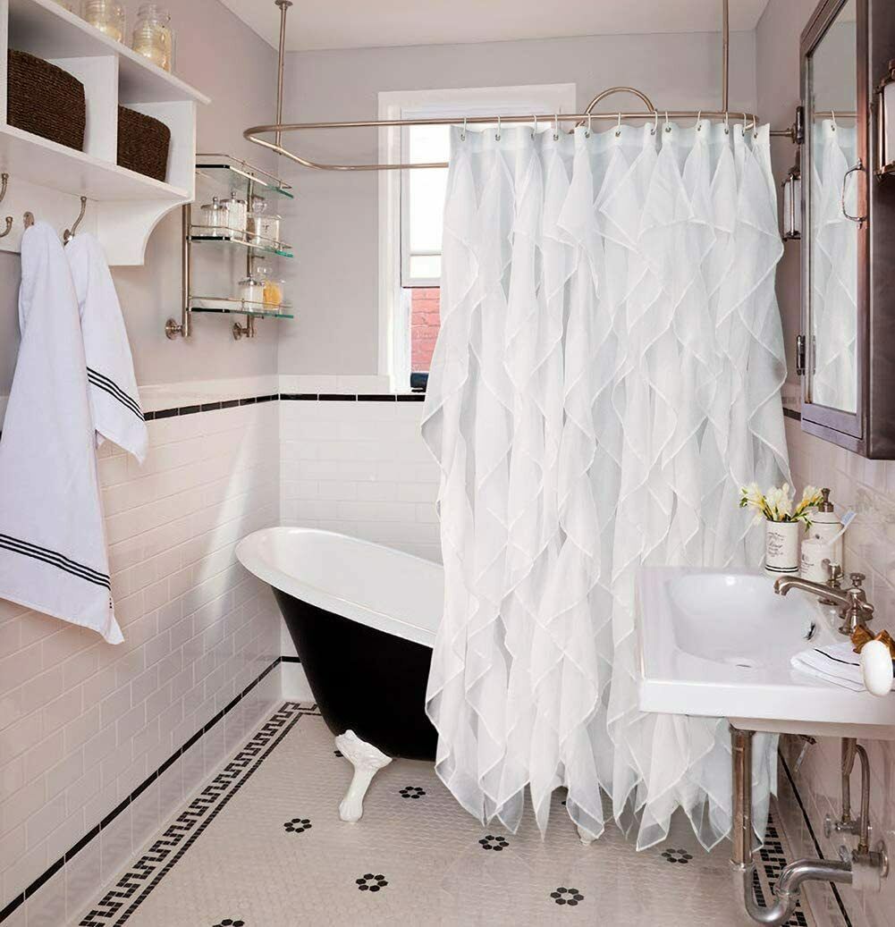 Reisen White Ruffle Shower Curtain Fabric/Cloth Farmhouse ...