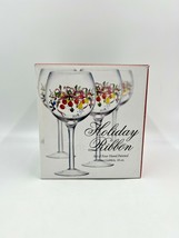 NEW Home Essentials &quot;Holiday Ribbon&quot; Set of 4 Hand Painted 16 oz. Wine G... - $24.74