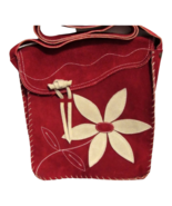 Vintage Floral &amp; Face Red 70s/80s Suede Cross-body/Messenger Bag w/Flora... - $39.99