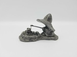 Vintage RICKER BARTLETT Pewter Young Boy Fishing with Frog & Rain Hat Figurine - $11.05