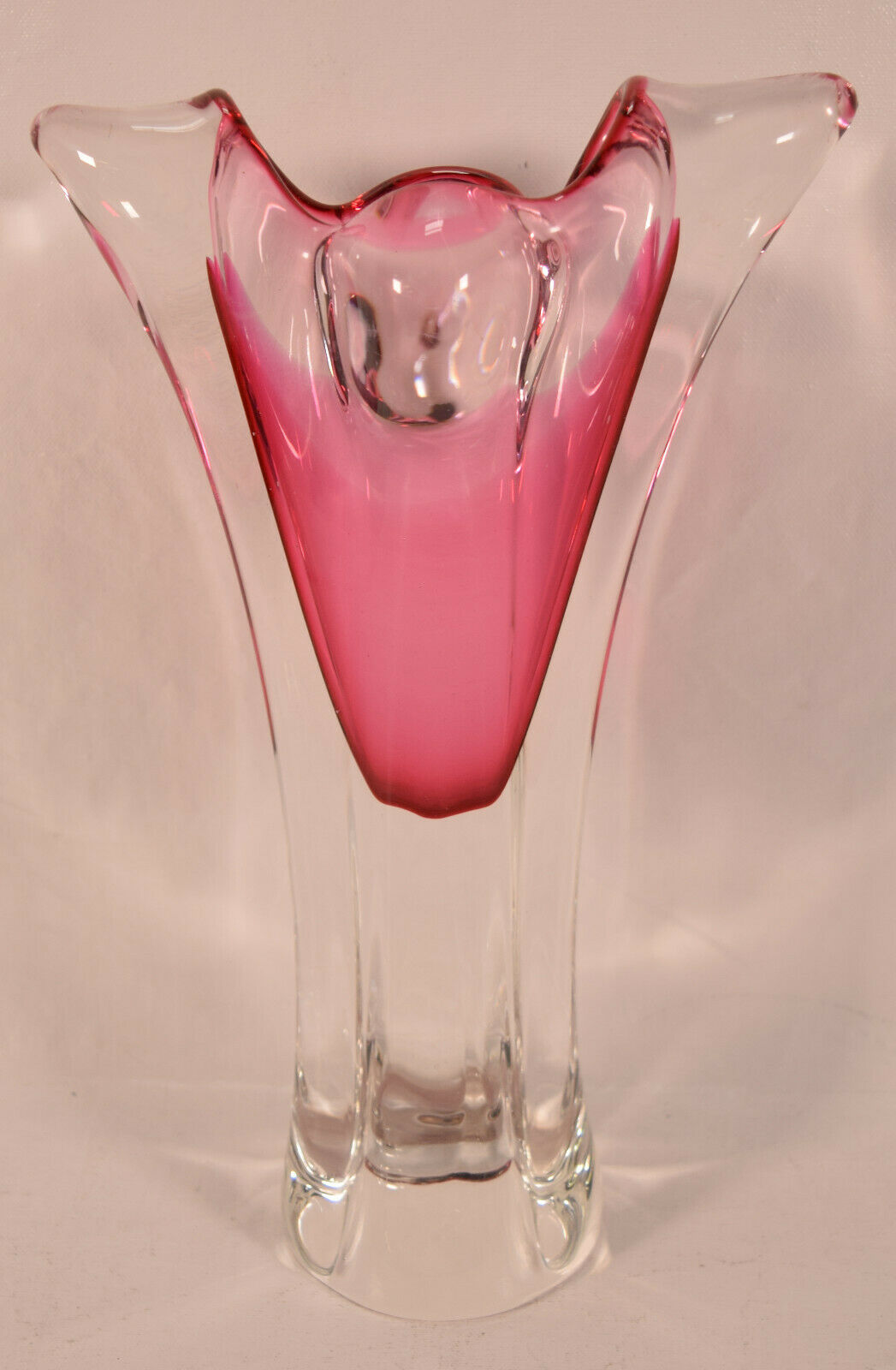 Primary image for Vintage Cranberry Clear Glass Vase Murano Sommerso Unusual Shaped Art 11"