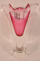 Vintage Cranberry Clear Glass Vase Murano Sommerso Unusual Shaped Art 11" - $247.50