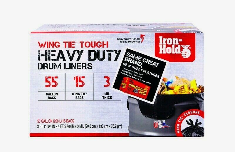 Iron Hold 55 gal. CONTRACTOR BAGS Wing Tie 15 pk Heavy Duty Tough Jobs 1652987