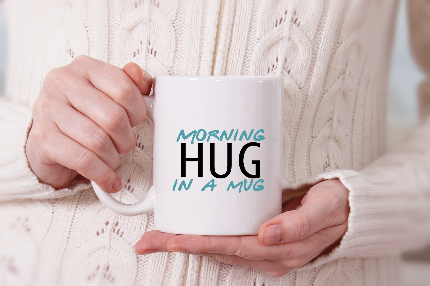 Hug Mug Morning hug in a mug White ceramic 11oz Novelty coffee Mug