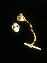 Vintage 60s Gold Hoop and Faux Pearl Tie Tack with Chain - $18.00