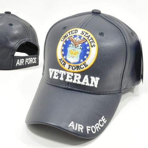 US AIR FORCE VETERAN NAVY BLUE MILITARY BASEBALL CAP HAT FAUX LEATHER