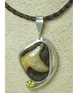 Utah Septarian Cabochon Gemstone Sterling Pendant with Braided Leather Cord - $158.00