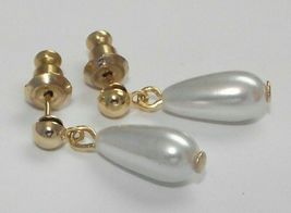 Vintage new old stock 70's gold tone faux pearl pear shape dangle earrings 7/8" - $5.00