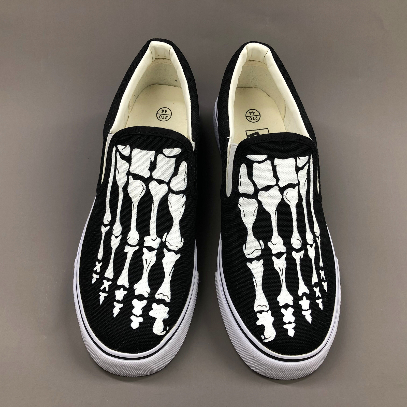 Wen Skull Original Design Hand Painted Shoes Women Men Slip On Black Sneakers