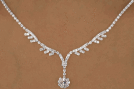 WEDDING bridal jewelry Austrian Crystal flower drop necklace earrings set - $79.99