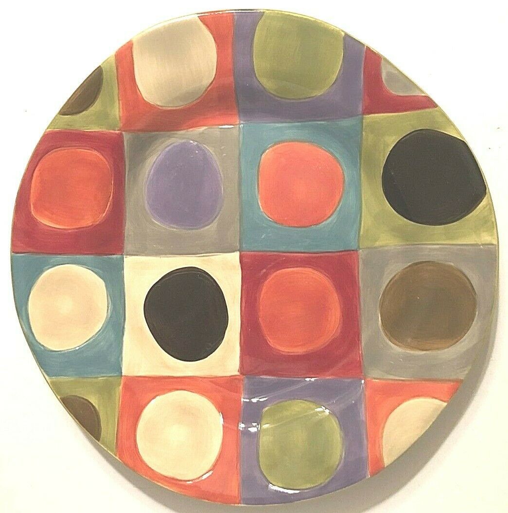 Retired Pier 1 Urban Dot Colored Hand Painted Earthenware Ceramic Dinner Plate