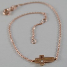 18K ROSE GOLD THIN 1 MM BRACELET 7.10 INCHES, WITH MINI CROSS, MADE IN ITALY image 2