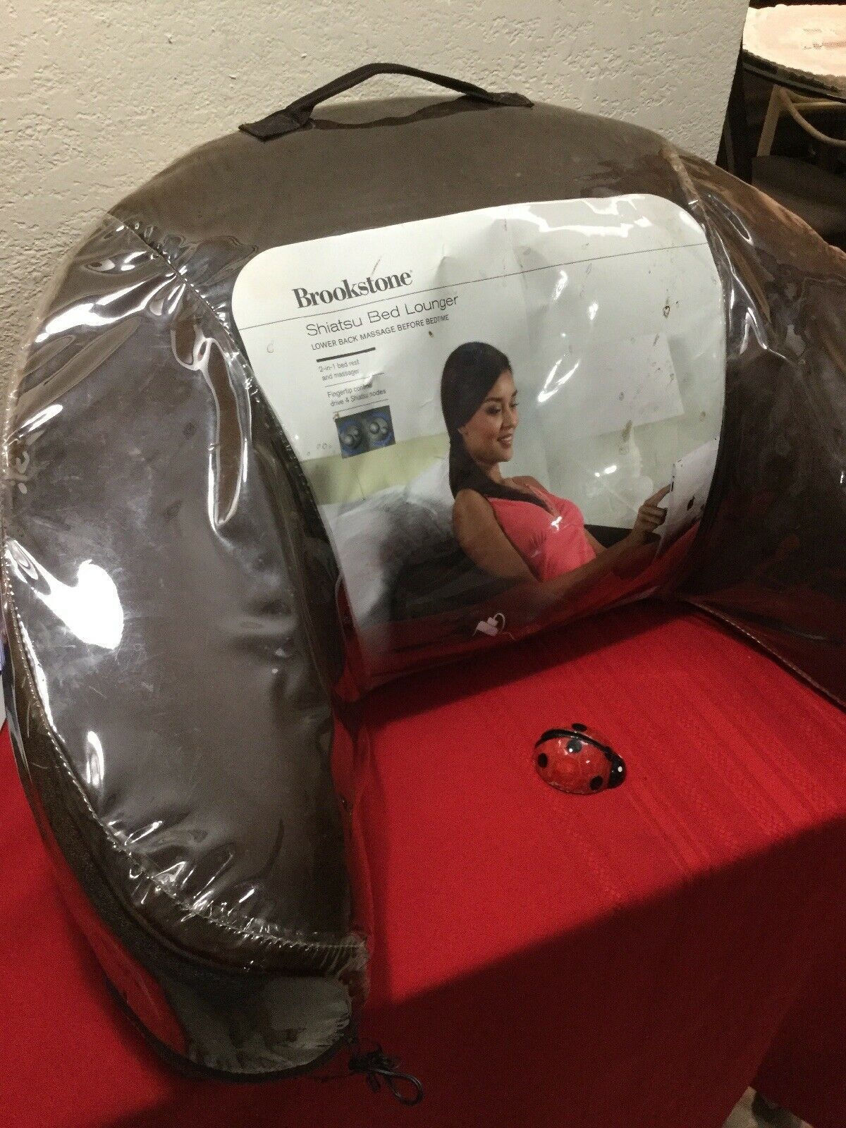 Brookstone Shiatsu Massaging Bed Rest Backrest Pillow Lounger Plush NAP